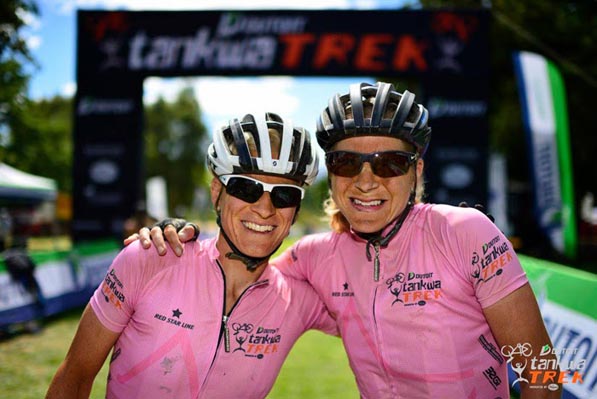 Robyn de Groot (left) and Jennie Stenerhag of Ascendis Health were delighted to defend their title in the women's race at the DUTOIT Tankwa Trek international mountain bike stage race in South Africa on Sunday. Photo: www.zooncronje.com