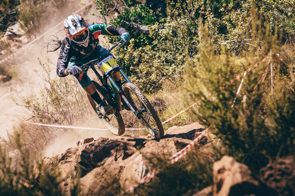 Stefan Garlicki navigates the rock garden on his way to take the win during the first round of the 2016 South African National Downhill series, held at Helderberg Trails just outside Somerset West, Cape Town. 28 February 2016 Photo: Ewald Sadie