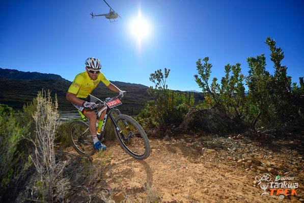 Germany's Karl Platt of Team Bulls 1 powers up a climb during Stage 3 of the DUTOIT Tankwa Trek international mountain bike stage race in South Africa on Sunday. Photo: www.zooncronje.com