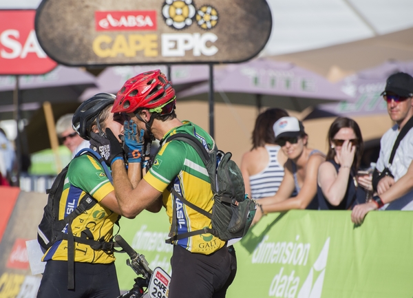 Paola Carvalho of Brazil (Galt Capital/Assos Brasil) emotional at the finish, during stage 3 of the 2016 Absa Cape Epic Mountain Bike stage race held from Saronsberg Wine Estate in Tulbagh to the Cape Peninsula University of Technology in Wellington, South Africa on the 16th March 2016 Photo by Emma Hill/Cape Epic/SPORTZPICS 