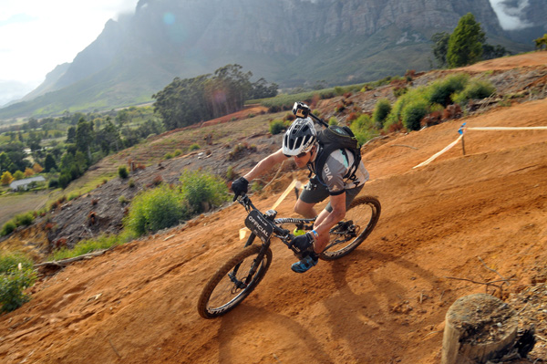 Stefan Sahm with the 360 degree GoPro camera setup on the Bulls e-bike during stage 6 of the 2016 ABSA Cape Epic. Photo: Dino Lloyd