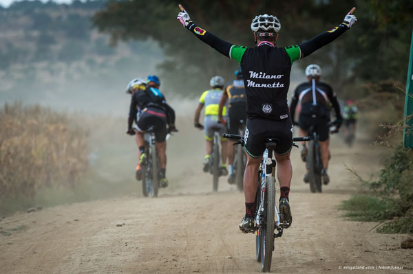 A rider gestures during day 5 of Old Mutual Joberg2C, 122km from Emseni to Nottingham. Photo: Em Gatland