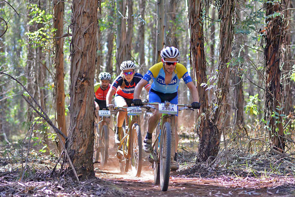 Darren Lill (front) and Candice Neethling en route to winning the sixth stage of the 2016 Old Mutual joBerg2c between Nottingham Road and Glencairn on the Sani Pass road. Photo supplied.