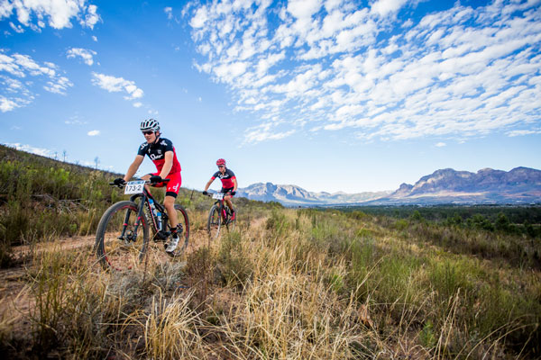 Stephan Senekal (left) and Ariane Kleinhans of Team Spur won the second stage of the 2016 Liberty Winelands MTB Encounter on Saturday. Photo: Ewald Sadie