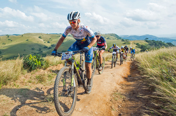 It was the Team Ascendis Health pair of Robyn de Groot (front) and Jennie Stenerhag who had to make up time in order to try and take the overall women's title during the third and final stage of the 2016 KAP sani2c on Saturday. Photo: Anthony Grote/Gameplan Media