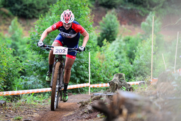 Mariske Strauss (Novus OMX Pro Team) displayed her strong form with a solid victory in the Elite Women's XCO race, crossing the finish line after four laps in a time of one hour 26 minutes and 46 seconds at the 2016 Pietermaritzburg MTB Festival at Cascades MTB Park on Saturday 30 April.  Photo: Darren Goddard