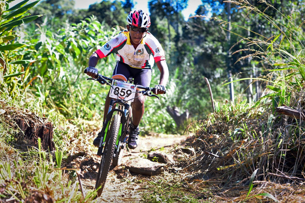 Mlungisi Mazibuko of Glenwood High School raced in the Youth category during the KwaZulu-Natal Schools Challenge at the 2016 Pietermaritzburg MTB Festival at Cascades MTB Park on Monday 2 May.  Photo: Darren Goddard