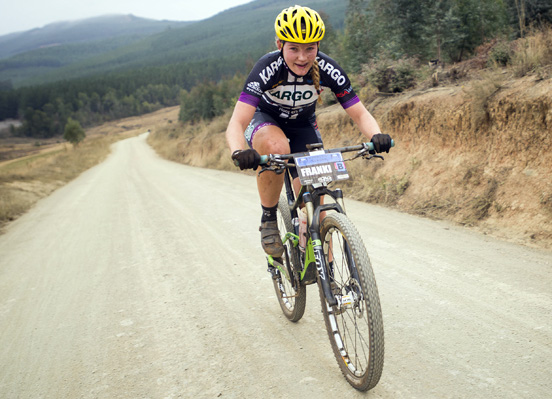 Kargo Pro Cycling Team's Frankie du Toit charges up the testing Lebanon climb before racing to victory at the 60km Sappi Karkloof Marathon, the feature race of the 2016 Sappi Karkloof Classic Trail Festival that took place at Karkloof Country Club on Sunday. Photo: Anthony Grote/Gameplan Media