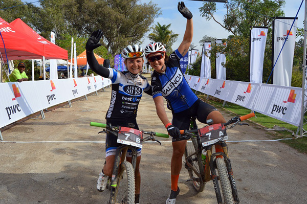 Port Elizabeth’s Anriette Schoeman (left) and Hoedspruit’s Samantha Sanders of Africa Silks-Valencia won the women’s category on day one of the 2016 PwC Great Zuurberg Trek. Photo: Full Stop Communications