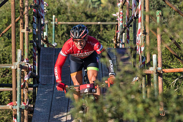 Cycle Lab’s Joel Stransky clears an obstacle during the third and final stage of the PwC Great Zuurberg Trek. Photo: Warren Elsom