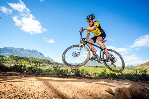 Flying high at the Western Cape Finals of the Spur Schools MTB League. Photo: Chris Hitchcock