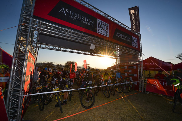 The elite men lining up on the start line at the Ashburton Investments National MTB Series Rooiberg in 2015. Photo: www.zcmc.co.za