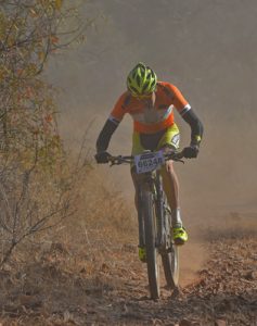 Konny Looser, the Swiss racer maintaining a steady lead back in 2015 at Rooiberg before disaster struck with a mechanical problem. Photo: www.zcmc.co.za