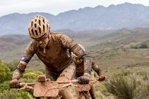 Ariane Lüthi and Annike Langvad during stage 2 of the 2014 Absa Cape Epic Mountain Bike stage race from Arabella Wines in Robertson, South Africa on the 25 March 2014 Photo: Karin Schermbrucker/Cape Epic/SPORTZPICS