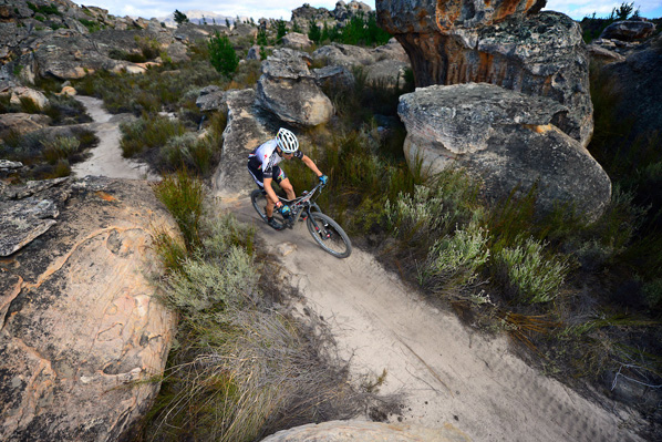 The high volume of singletrack and rocky terrain make the Momentum Health Tankwa Trek, presented by Biogen a complete allround challenge for committed mountain bike racers. Photo: www.zcmc.co.za