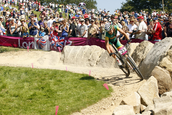 Candice Neethling during the Womens MTB at Hadleigh Farm during the 2012 Olympic Games in London. Photo: Gary Perkin / flipper