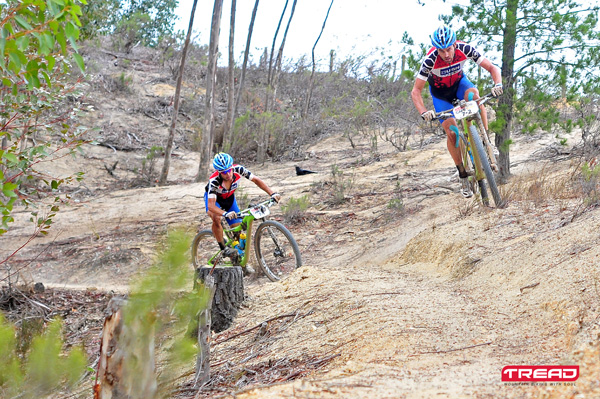 Absa African Jersey leaders Darren Lill and Waylon Woolcock of USN Purefit during stage 4 of the 2016 Absa Cape Epic Mountain Bike stage race from the Cape Peninsula University of Technology in Wellington, South Africa on the 17th March 2016. Photo: Dino Lloyd