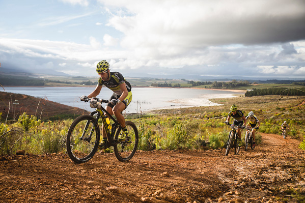 Alban Lakata leading the race during stage 2 of the 2015 Absa Cape Epic Mountain Bike stage race from Oak Valley Wine Estate in Elgin, South Africa on the 17 March 2015 Photo by Ewald Sadie/Cape Epic/SPORTZPICS